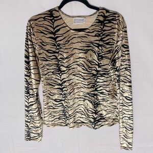 Vintage Sweetwater Creations Shiny Velour Zebra Print Scoop Neck Blouse S